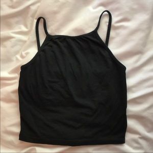 BLACK FITTED HIGH NECK SLEEVELESS CROP TOP